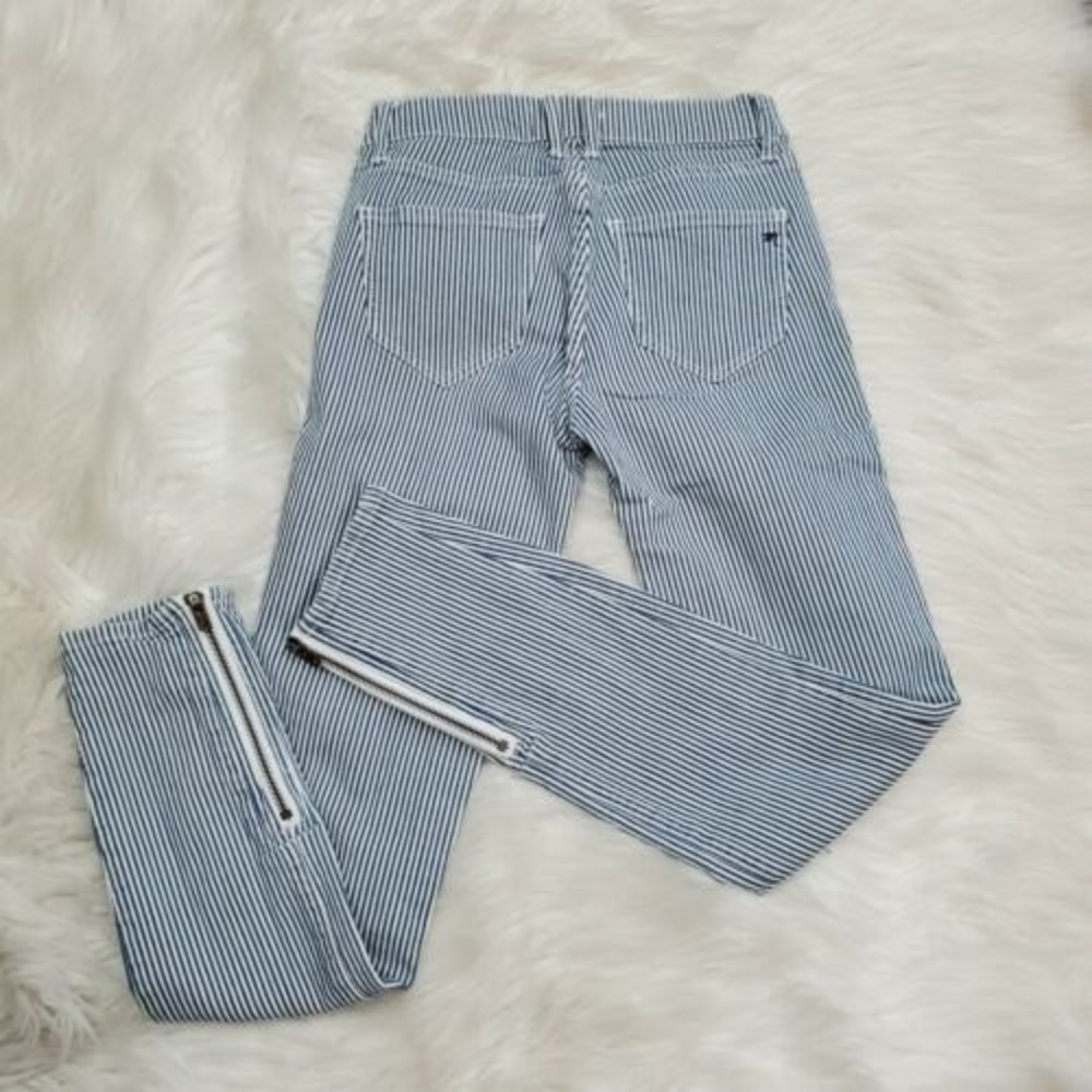 Madewell Skinny Ankle Zip Jean White Blue Railroad Stripe Mid Rise Size 24 x 26
